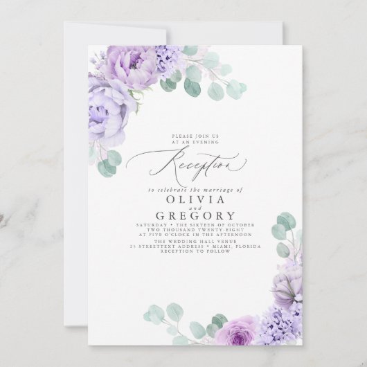 Invitation Dusty Violet Romantique Mariage réception du soir (Devant)