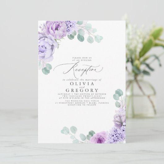 Invitation Dusty Violet Romantique Mariage réception du soir (Debout devant)