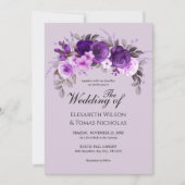 Invitation Dusty violet Roses & Mariage argent vert (Devant)