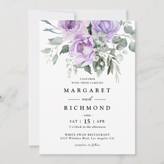 Invitation Dusty violet Rustique Mariage floral (Devant)