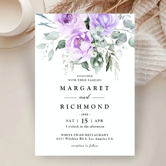 Invitation Dusty violet Rustique Mariage floral