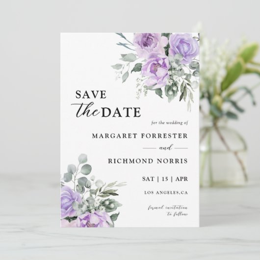 Invitation Dusty Violet Rustique Mariage Floral Enregistrer L (Debout devant)