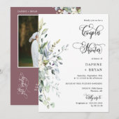 Invitation Dusty violet verdure Couples Douche QR Code Photo (Devant / Derrière)