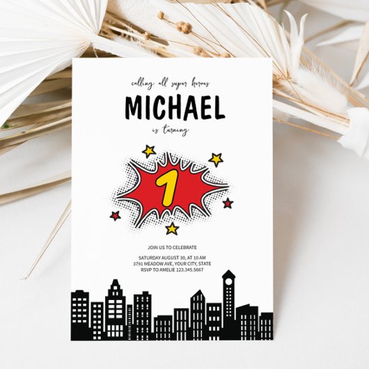 Invitation Dynamique Superhero 1er Anniversaire