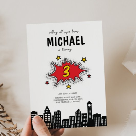 Invitation dynamique Superhero 3e anniversaire