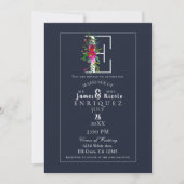 Invitation E Monogramme Dernière Initiale Moderne Bleu Floral (Devant)