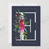 Invitation E Monogramme Dernière Initiale Moderne Bleu Floral (Dos)