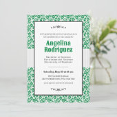 Invitation Eagle Green Floral Damask Photo Graduation (Debout devant)