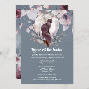 Invitation Eardoise gris bleu foncé noir chat lune aquarelle