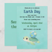 Invitation Earth Day Turtle with Globe (Devant / Derrière)