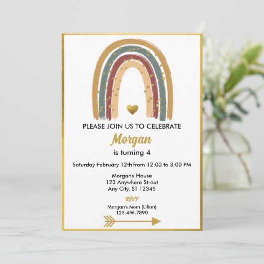 Invitation Earth Tone Golden Parties scintillant Boho Rainbow (Debout devant)