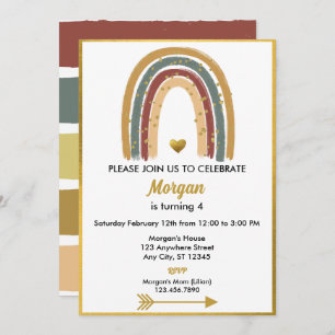 Invitation Earth Tone Golden Parties scintillant Boho Rainbow