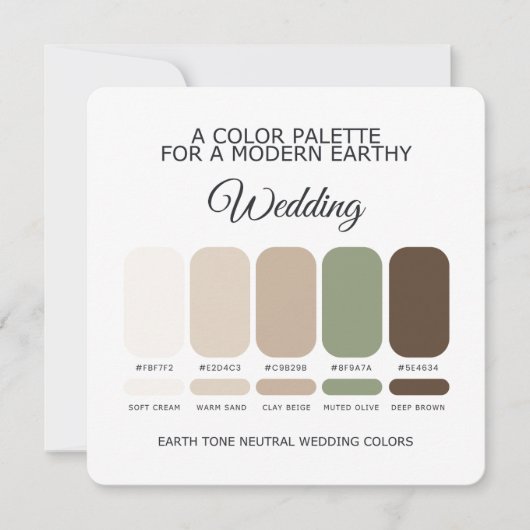 Invitation Earth Tone Neutral Wedding Color Palette Card (Devant)