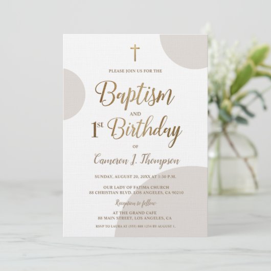 Invitation Earthtone Gold Baby Boy Baptême 1er anniversaire (Debout devant)