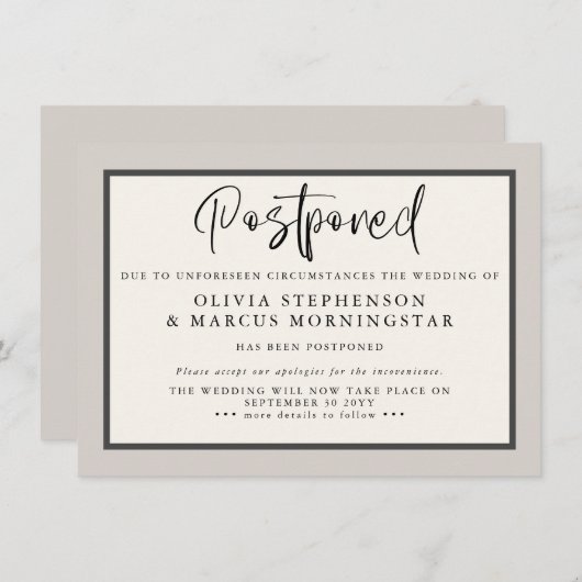 Invitation Earthtones - Annonce de report d'événement moderne (Devant / Derrière)