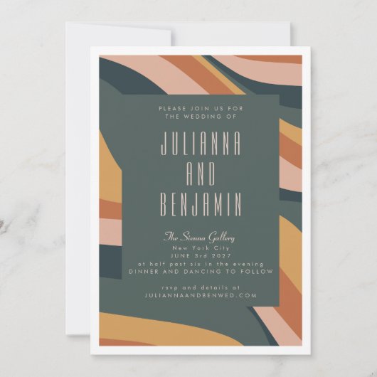 Invitation Earthy Boho Abstrait Wavy Lines Mariage en terre c (Devant)