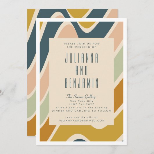Invitation Earthy Boho Abstrait Wavy Swirl Pastel Mariage (Devant / Derrière)