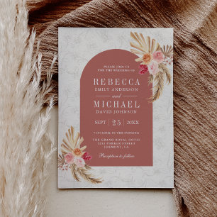 Invitation Earthy Boho Floral Pampas Cinnamon Rose Wedding