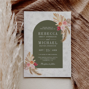 Invitation Earthy Boho Floral Pampas Sage Green Wedding