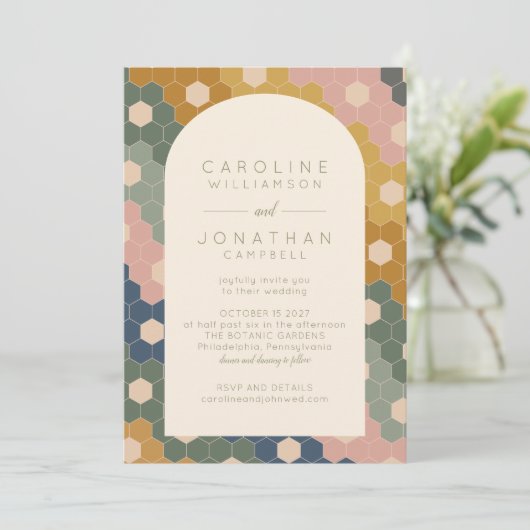 Invitation Earthy Boho Géométrique Chic Mariage moderne (Debout devant)