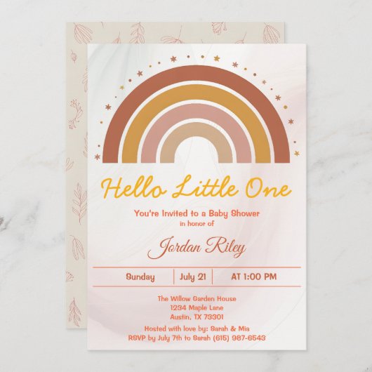 Invitation Earthy Boho Rainbow Baby shower genre neutre (Devant / Derrière)