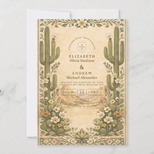Invitation Earthy Botanical Desert Wedding (Devant)