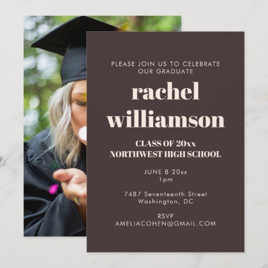 Invitation Earthy Brown Class of 2026 Photo Graduation Party  (Devant / Derrière)
