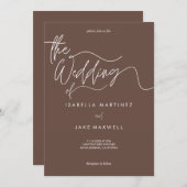 Invitation Earthy Brown & White Elegant Mariage de script (Devant / Derrière)