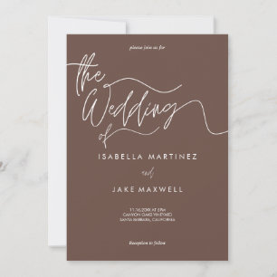 Invitation Earthy Brown & White Elegant Mariage de script