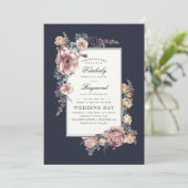 Invitation Earthy Dusty Rose et Navy Blue Floral Mariage (Debout devant)