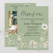 Invitation Earthy Sage & Botanical Greenery Graduation (Devant / Derrière)