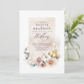 Invitation Earthy Shades Floral Citrouilles Boho Mariage de a (Debout devant)