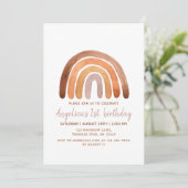 Invitation Earthy Tone Watercolor Rainbow 1st Birthday (Debout devant)