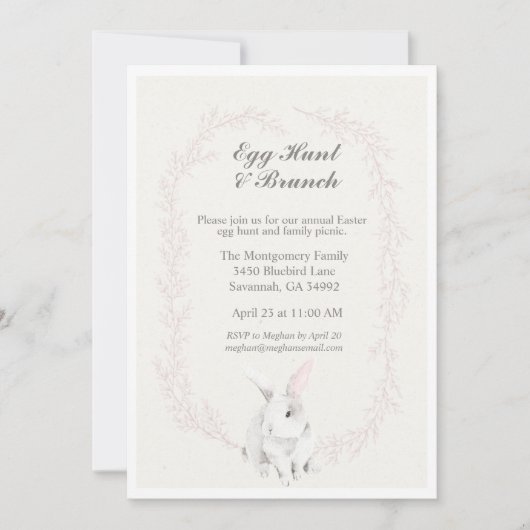 Invitation Easter Aquarelle Bunny Pink Frontière (Devant)