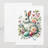 Invitation Easter Aquarelle Lapin, Oeufs & Fleurs (Devant / Derrière)