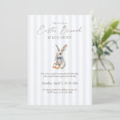 Invitation Easter Brunch and Egg Hunt Blue Stripe Bunny (Debout devant)