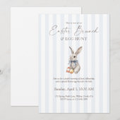 Invitation Easter Brunch and Egg Hunt Blue Stripe Bunny  (Devant / Derrière)