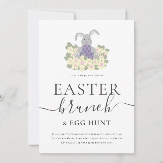 Invitation Easter Brunch and Egg Hunt Cute Bunny (Devant)