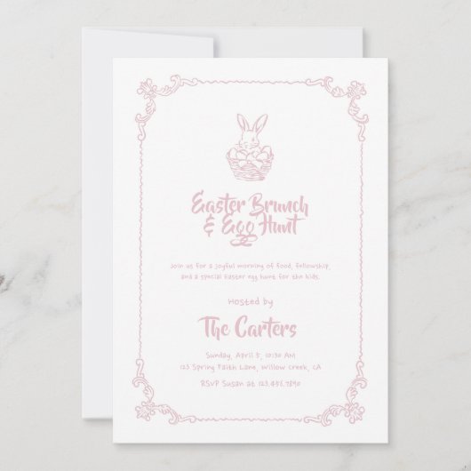 Invitation Easter Brunch and Egg Hunt Soft Pink Bunny (Devant)