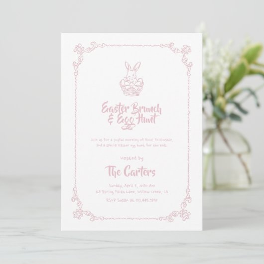 Invitation Easter Brunch and Egg Hunt Soft Pink Bunny (Debout devant)