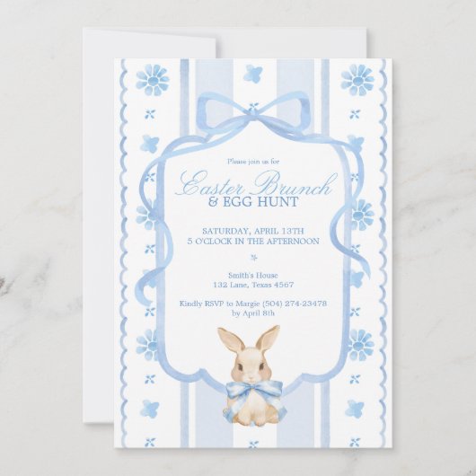 Invitation Easter Brunch & Egg Hunt Cottage Rabbit Editable  (Devant)