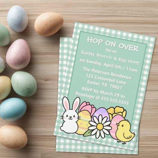 Invitation Easter Brunch & Egg Hunt Green Gingham