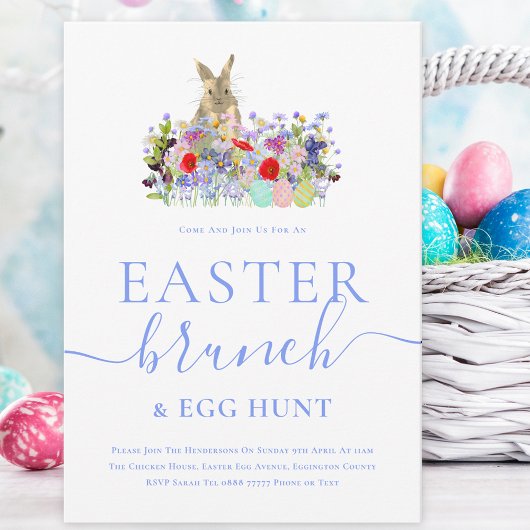 Invitation Easter Bunny and Wildflowers Egg Hunt and Brunch