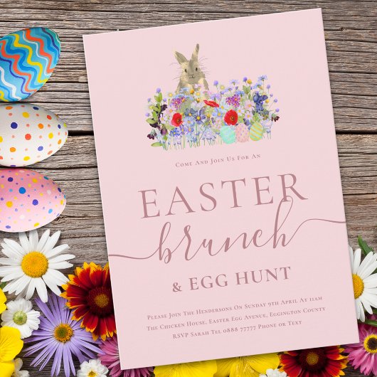 Invitation Easter Bunny and Wildflowers Egg Hunt and Brunch