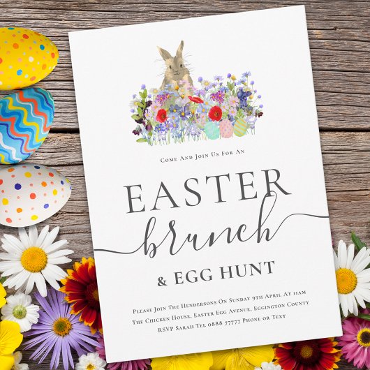 Invitation Easter Bunny and Wildflowers Egg Hunt and Brunch