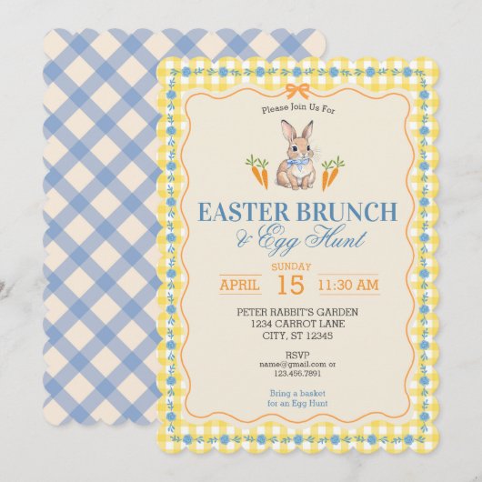 Invitation Easter Bunny Brunch Egg Hunt Celebration (yellow) (Devant / Derrière)