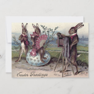 Invitation Easter Bunny Couple Camera Eglise