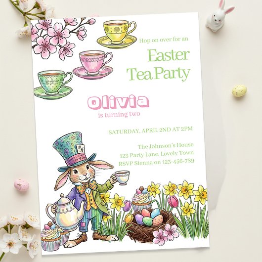 Invitation Easter Bunny Tea Party Any Age Kids Birthday 