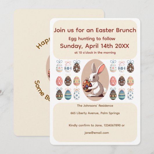 Invitation Easter Bunny with Eggs  (Devant / Derrière)