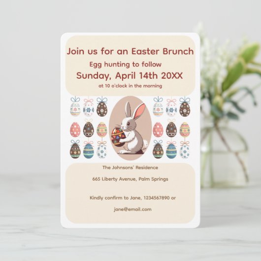 Invitation Easter Bunny with Eggs  (Debout devant)